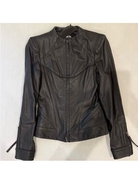 L.A.M.B. Gwen Stefani Black Leather Moto Biker Jacket Size 2